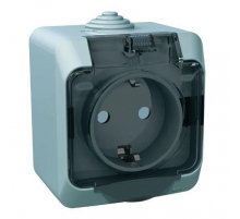 Розетка 2К+З Systeme Electric Этюд 16A 250V со шторками и крышкой серая PA16-044C