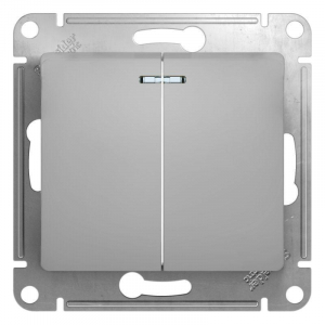 Выключатель двухклавишный Systeme Electric Glossa 10A 250V с подсветкой алюминий GSL000353
