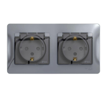 Розетка двойная 2К+З Systeme Electric Glossa 16A 250V со шторками алюминий GSL000347