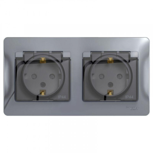 Розетка двойная 2К+З Systeme Electric Glossa 16A 250V со шторками алюминий GSL000347