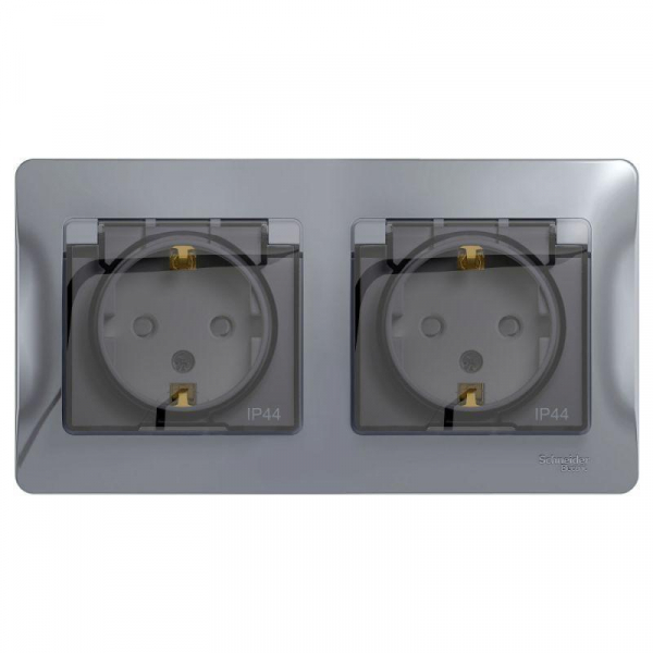 Розетка двойная 2К+З Systeme Electric Glossa 16A 250V со шторками алюминий GSL000347 Розетка двойная 2К+З Systeme Electric Glossa 16A 250V со шторками алюминий GSL000347