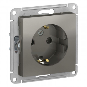 Розетка 2К+З Systeme Electric AtlasDesign 16A 250V со шторками сталь ATN000945