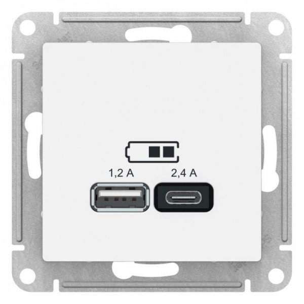 Розетка 2хUSB Systeme Electric AtlasDesign Type A+C белая ATN000139 Розетка 2хUSB Systeme Electric AtlasDesign Type A+C белая ATN000139
