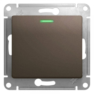 Выключатель одноклавишный Systeme Electric Glossa 10A 250V с подсветкой шоколад GSL000813