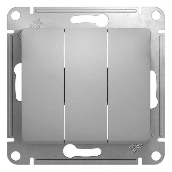 Выключатель трехклавишный Systeme Electric Glossa 10A 250V алюминий GSL000331 Выключатель трехклавишный Systeme Electric Glossa 10A 250V алюминий GSL000331