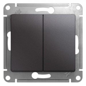 Переключатель двухклавишный проходной Systeme Electric Glossa 10A 250V графит GSL001365