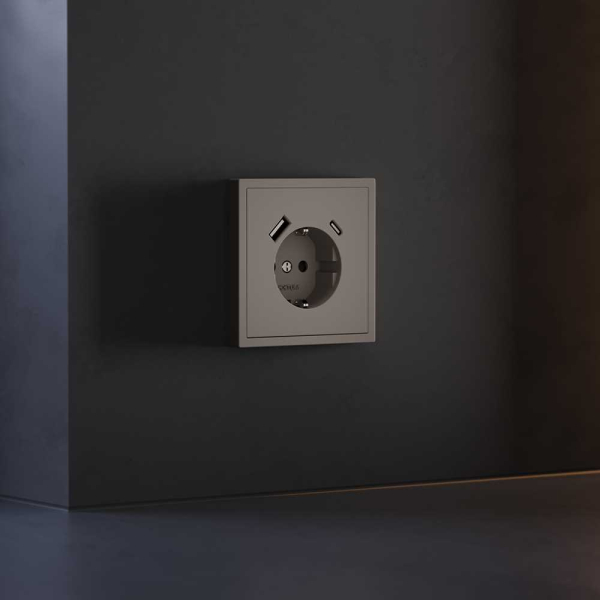 Накладка для розетки с заземлением и защитными шторками, с USB A+C, S70 (капучино) Voltum VLS001014