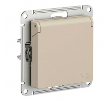 Розетка 2К+З Systeme Electric AtlasDesign 16A 250V со шторками и крышкой песочный ATN001246