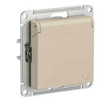 Розетка 2К+З Systeme Electric AtlasDesign 16A 250V со шторками и крышкой песочный ATN001246