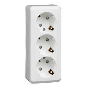 Розетка тройная 2К+3 Systeme Electric Этюд 16A 250V со шторками белая PA16-012B
