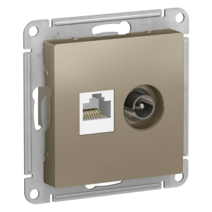Розетка компьютерная RJ45/TV Systeme Electric AtlasDesign 5e кат UTP шампань ATN000589