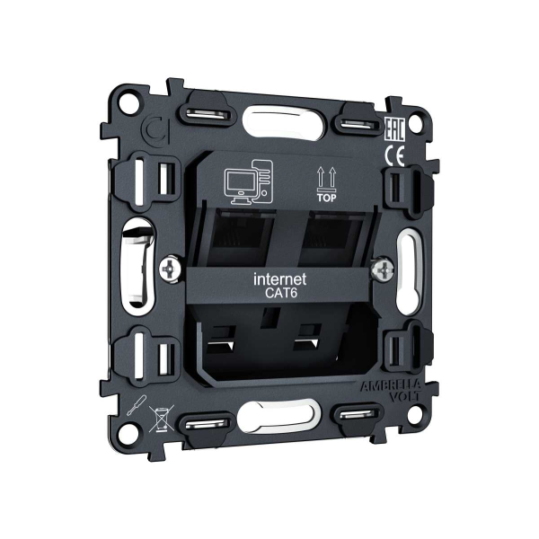 Механизм компьютерной двойной розетки RJ-45 (8P8C) CAT6 Ambrella Volt VM189