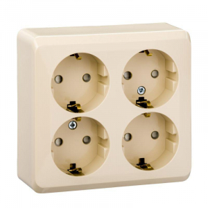 Розетка четырехместная 2К+З Systeme Electric Этюд 16A 250V со шторками кремовая PA16-208K
