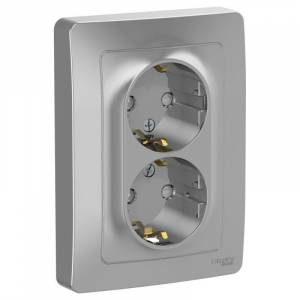 Розетка двойная 2К+З Systeme Electric Blanca 16A 250V со шторками алюминий BLNRS001123