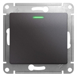Переключатель одноклавишный проходной Systeme Electric Glossa 10A 250V с подсветкой графит GSL001363
