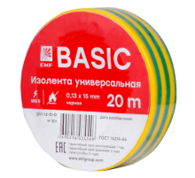Изолента класс В (0,13х15мм) (20м.) желто-зеленая EKF Basic plc-iz-b-yg