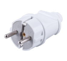 Вилка STEKKER PPG16-42-201 прямая с заземляющим контактом, ABS пластик 250В, 16A, IP20, белая