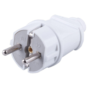 Вилка STEKKER PPG16-42-201 прямая с заземляющим контактом, ABS пластик 250В, 16A, IP20, белая