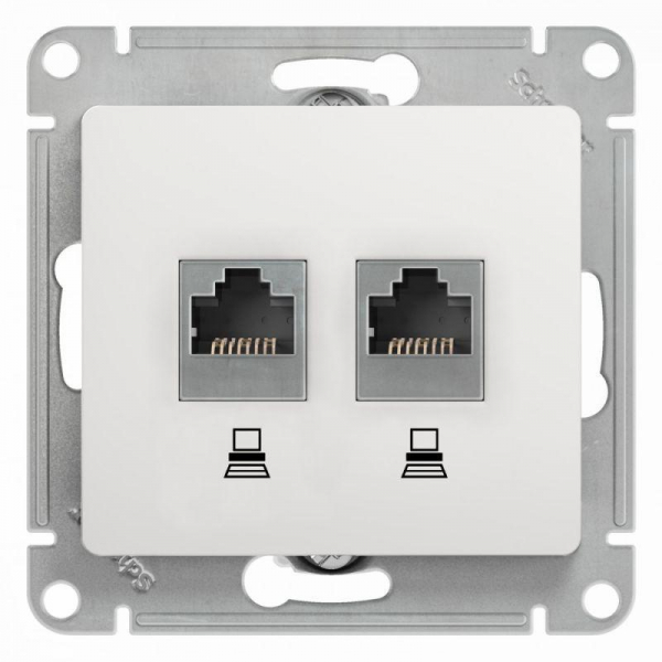 Розетка компьютерная двойная RJ45 Systeme Electric Glossa 5e кат UTP белая GSL000185KK Розетка компьютерная двойная RJ45 Systeme Electric Glossa 5e кат UTP белая GSL000185KK