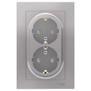 Розетка двойная 2К+З Systeme Electric AtlasDesign 16A 250V со шторками алюминий ATN000326