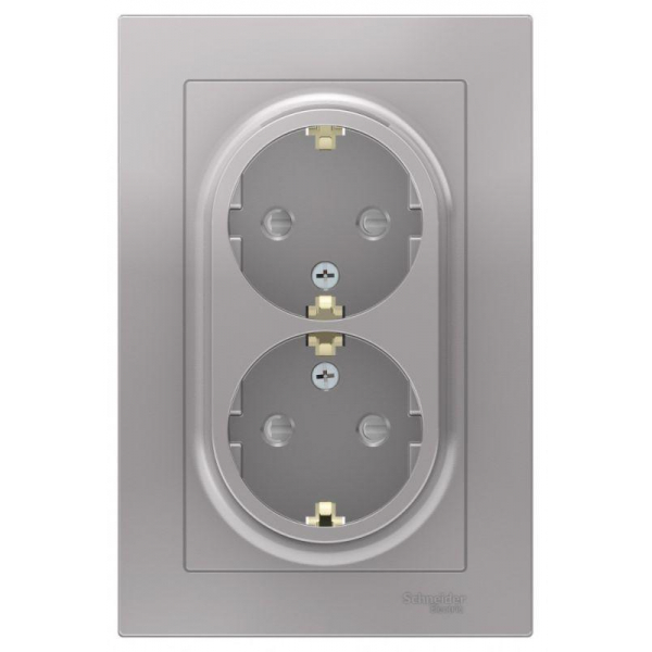 Розетка двойная 2К+З Systeme Electric AtlasDesign 16A 250V со шторками алюминий ATN000326 Розетка двойная 2К+З Systeme Electric AtlasDesign 16A 250V со шторками алюминий ATN000326