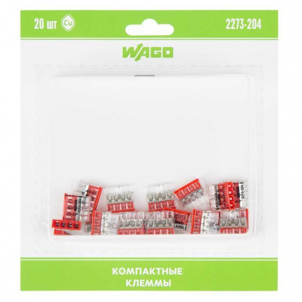 2273-204 Экcпресс-клемма, 4-проводная до 2,5 мм², (20 шт/уп) WAGO 07-5133-20 2273-204 Экcпресс-клемма, 4-проводная до 2,5 мм², (20 шт/уп) WAGO 07-5133-20
