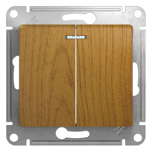 Выключатель двухклавишный Systeme Electric Glossa 10A 250V с подсветкой дуб GSL000553