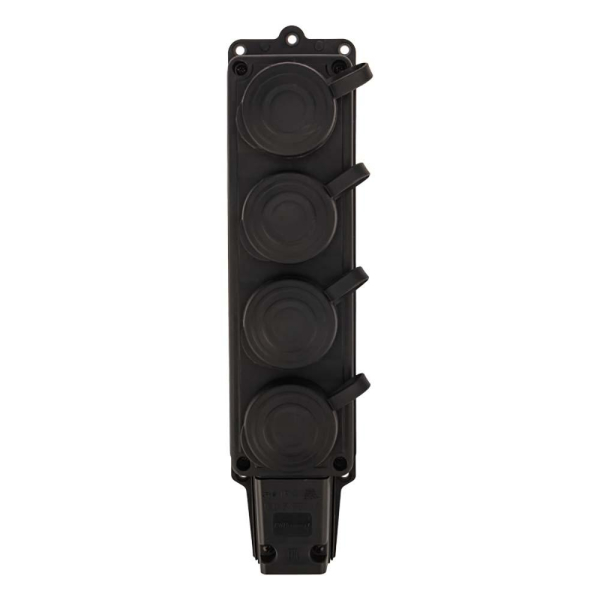 Колодка каучуковая 4 гнезда с крышкой черная, с/з, 16А, IP44, PROconnect 111-114-4