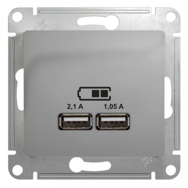 Розетка двойная USB Systeme Electric Glossa Type A+A алюминий GSL000333 Розетка двойная USB Systeme Electric Glossa Type A+A алюминий GSL000333