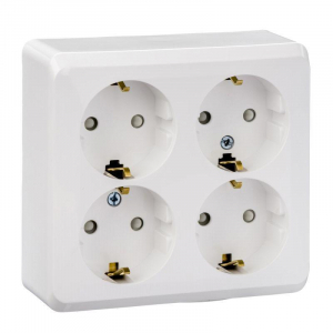 Розетка четырехместная 2К+З Systeme Electric Этюд 16A 250V со шторками белая PA16-208B