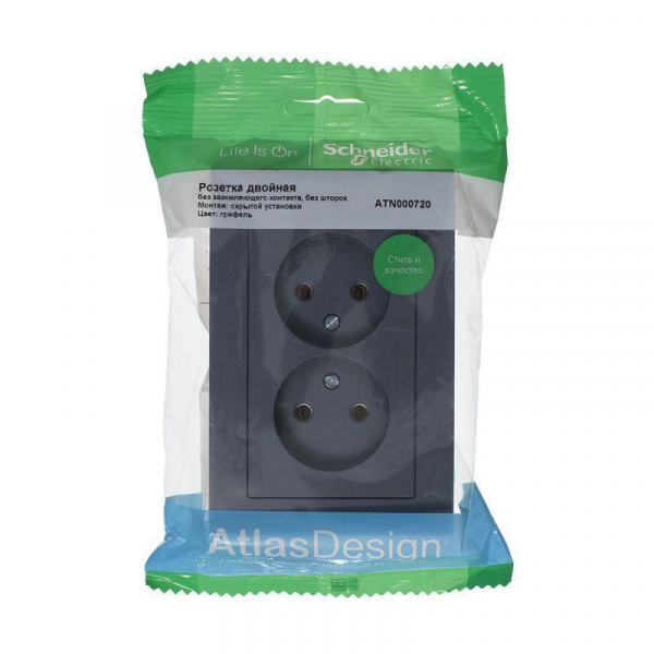 Розетка двойная 2К Systeme Electric AtlasDesign 16A 250V грифель ATN000720 Розетка двойная 2К Systeme Electric AtlasDesign 16A 250V грифель ATN000720