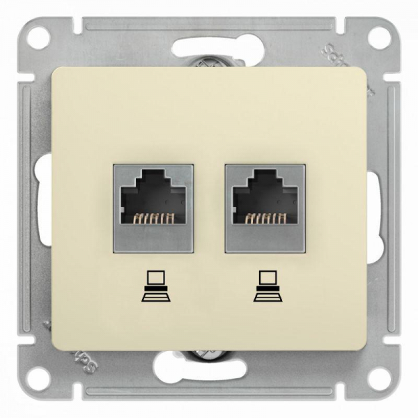 Розетка компьютерная двойная RJ45 Systeme Electric Glossa 5e кат UTP бежевая GSL000285KK Розетка компьютерная двойная RJ45 Systeme Electric Glossa 5e кат UTP бежевая GSL000285KK
