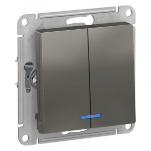 Выключатель двухклавишный Systeme Electric AtlasDesign 10A 250V с подсветкой сталь ATN000953