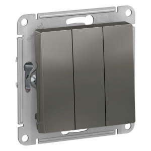 Выключатель трехклавишный Systeme Electric AtlasDesign 10A 250V сталь ATN000931