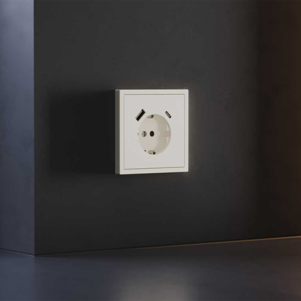 Накладка для розетки с заземлением и защитными шторками, с USB A+C, S70 (хлопок) Voltum VLS001013