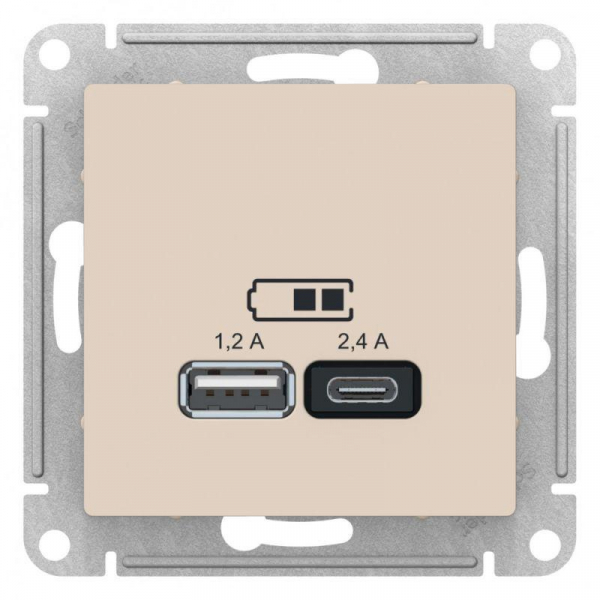 Розетка 2хUSB Systeme Electric AtlasDesign Type A+C бежевая ATN000239 Розетка 2хUSB Systeme Electric AtlasDesign Type A+C бежевая ATN000239