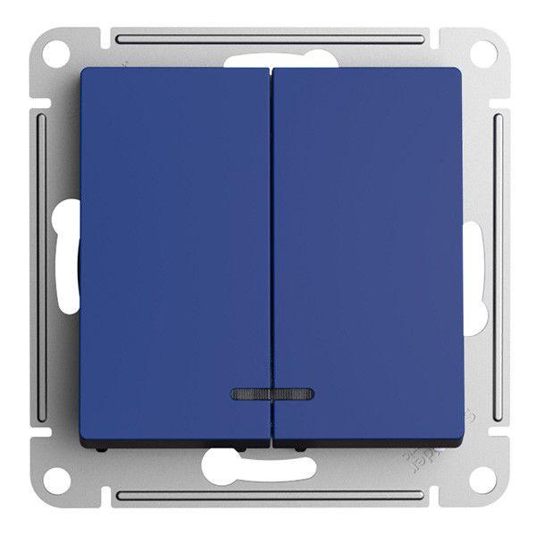 Выключатель двухклавишный Systeme Electric AtlasDesign 10A 250V с подсветкой аквамарин ATN001153