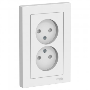 Розетка двойная 2К Systeme Electric AtlasDesign 16A 250V со шторками белая ATN000122