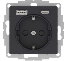 Розетка 2К+З/2хUSB Systeme Electric AtlasDesign 16A 250V Type A+С карбон ATN001032