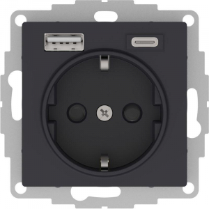 Розетка 2К+З/2хUSB Systeme Electric AtlasDesign 16A 250V Type A+С карбон ATN001032