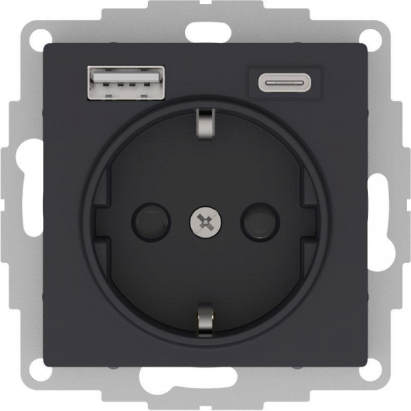 Розетка 2К+З/2хUSB Systeme Electric AtlasDesign 16A 250V Type A+С карбон ATN001032 Розетка 2К+З/2хUSB Systeme Electric AtlasDesign 16A 250V Type A+С карбон ATN001032