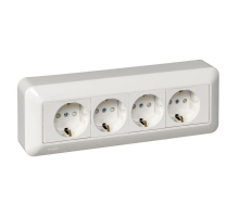 Розетка четырехместная 2К+З Systeme Electric Прима 16A 250V со шторками белая RA16-411M-B