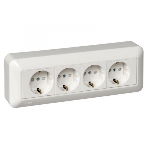 Розетка четырехместная 2К+З Systeme Electric Прима 16A 250V со шторками белая RA16-411M-B