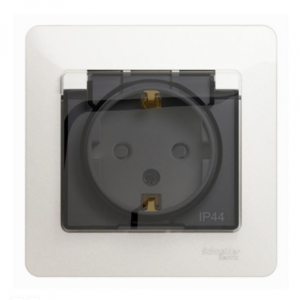 Розетка 2К+З Systeme Electric Glossa 16A 250V со шторками и крышкой перламутр GSL000648