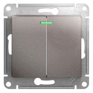 Выключатель двухклавишный Systeme Electric Glossa 10A 250V с подсветкой платина GSL001253