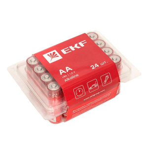 Алкалиновая батарейка типа АА(LR6) пластиковый бокс 24шт. EKF LR6-BOX24