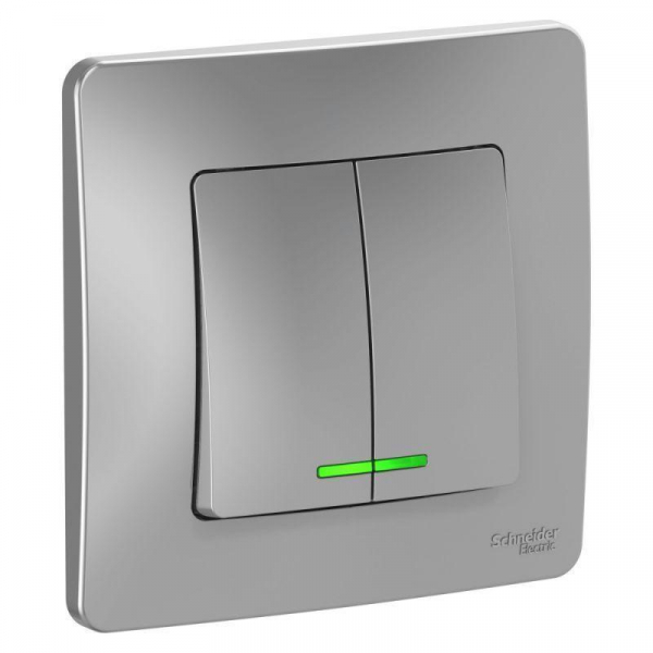 Выключатель двухклавишный Systeme Electric Blanca 10A 250V с подсветкой алюминий BLNVS010513 Выключатель двухклавишный Systeme Electric Blanca 10A 250V с подсветкой алюминий BLNVS010513