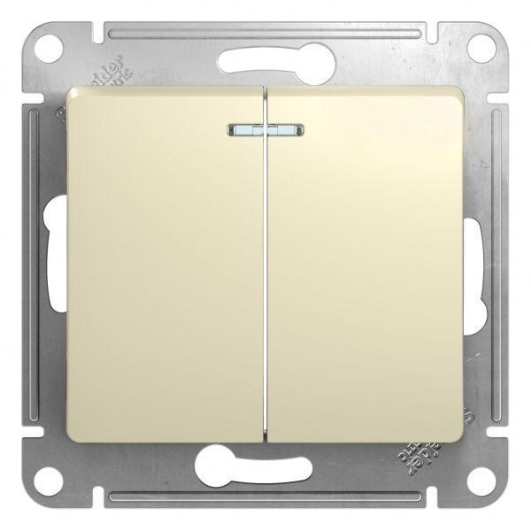 Выключатель двухклавишный Systeme Electric Glossa 10A 250V с подсветкой бежевый GSL000253 Выключатель двухклавишный Systeme Electric Glossa 10A 250V с подсветкой бежевый GSL000253