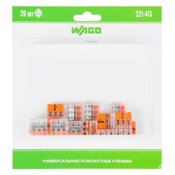 221-413 Универсальная компактная клемма 3-контактная до 4,0 мм² (20 шт/уп) WAGO 07-5363-20 221-413 Универсальная компактная клемма 3-контактная до 4,0 мм² (20 шт/уп) WAGO 07-5363-20