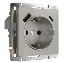 Розетка с заземлением, шторками и USB тип A+C (дымчатый) W1271704/ a069465